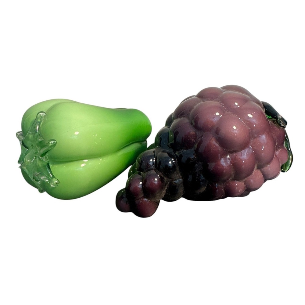 Vintage Purple Green Glass Fruit Pepper Grapes Decorative Set